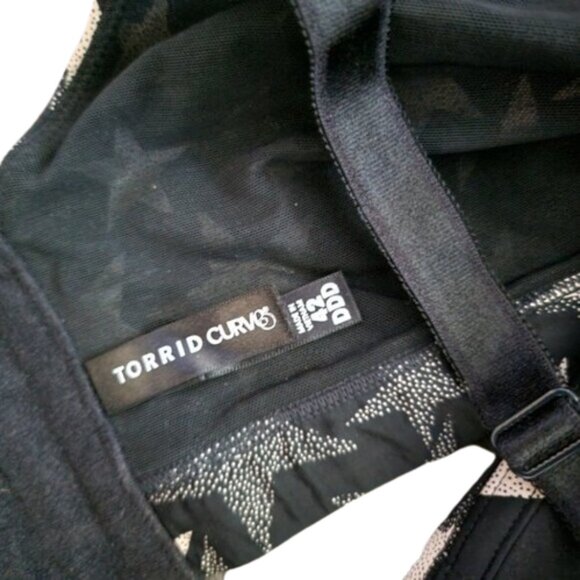 Torrid Curve Dream Wire-Free Bra Black Gold Star Print Size 44DDD 44F Longline - Picture 7 of 7